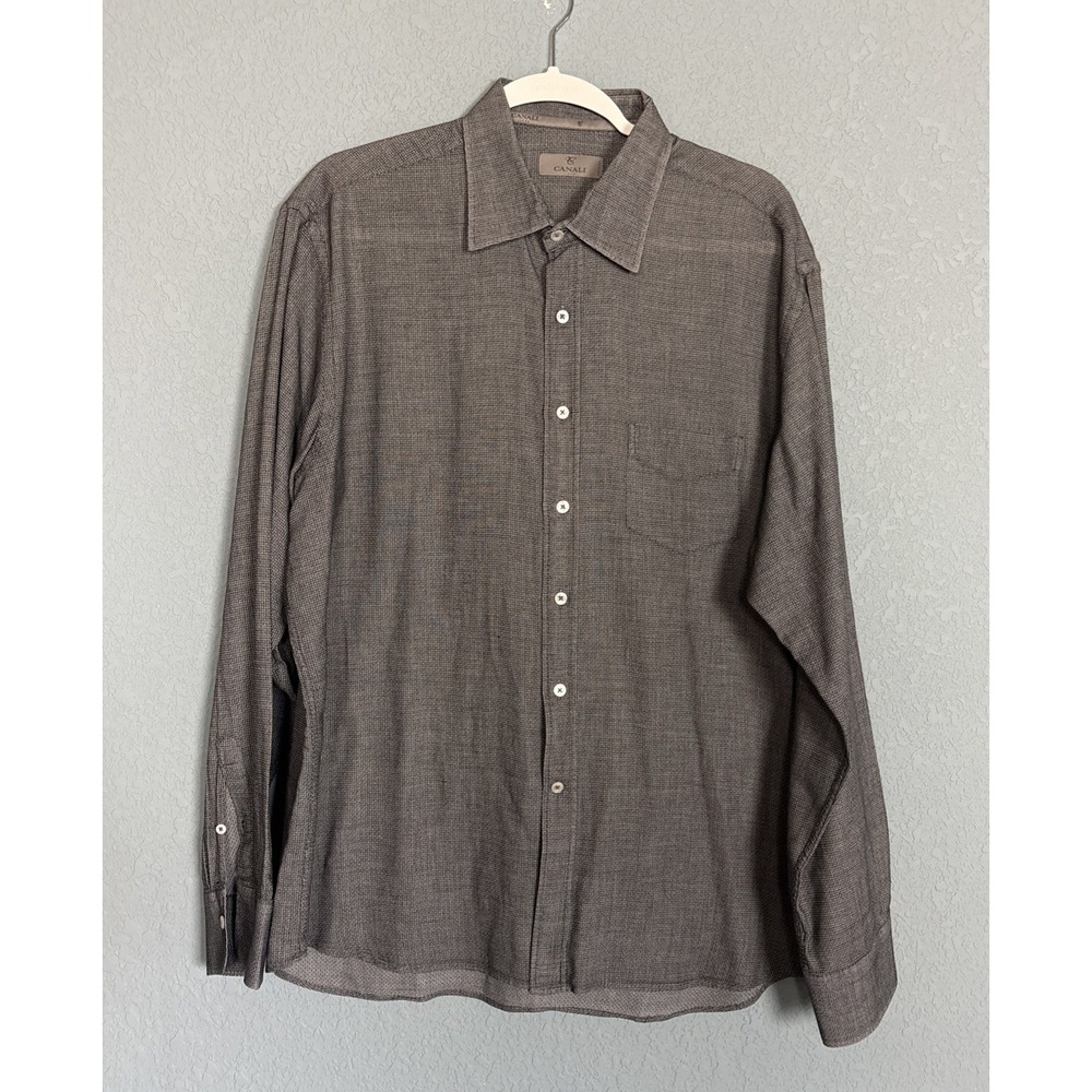 CANALI 1934 Shirt Men 2XL Gray Woven Texture Long Sleeve Made in Italy Designer